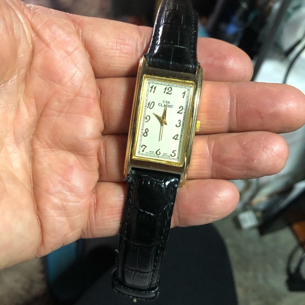 Gold Rectangular Watch With Black Croc-Embossed S… - image 3